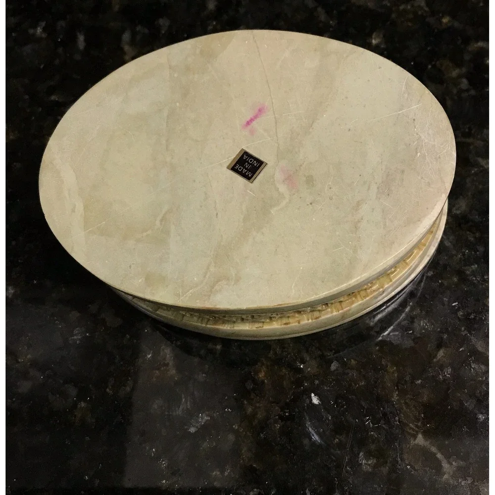 Soapstone Trinket‎ Box Jewelry Inlaid Mother of Pearl Vintage Hand Carved Oval